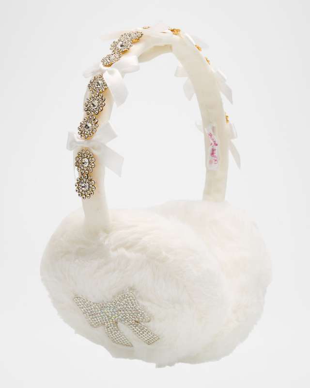 Satin Bow and Crystal Faux Fur Earmuffs